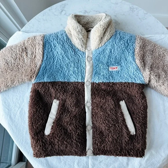 Tinycottons Colorblock Polar Sherpa Jacket - in Brown, Tan, Blue